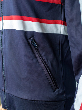 Navy Zip Up Track Jacket Featuring A Line Star Logo At The Back