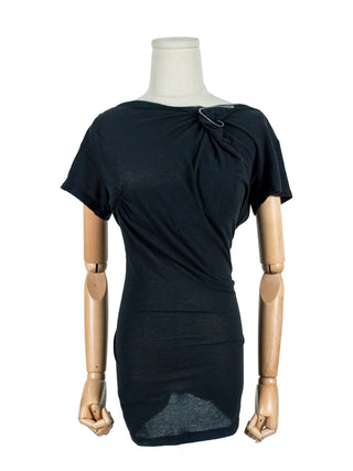 Black Open Shoulder And Back Cotton Top With Zipper Back