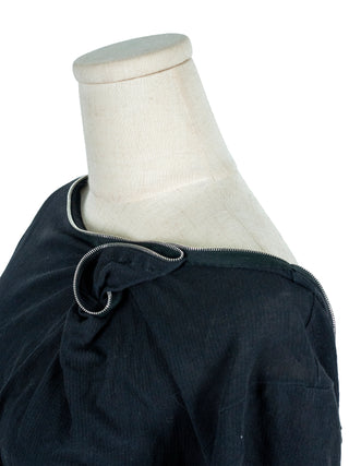 Black Open Shoulder And Back Cotton Top With Zipper Back