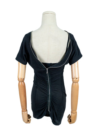 Black Open Shoulder And Back Cotton Top With Zipper Back