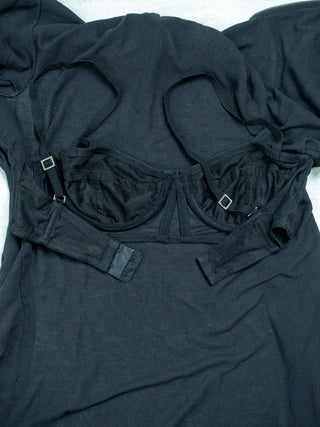Black Open Shoulder And Back Cotton Top With Zipper Back
