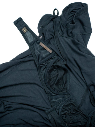 Black Open Shoulder And Back Cotton Top With Zipper Back