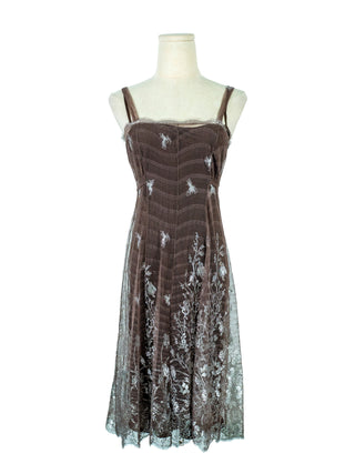 Taupe Slip Dress In Silver Lace