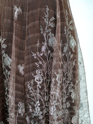 Taupe Slip Dress In Silver Lace