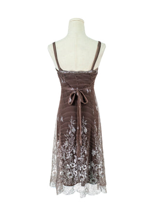 Taupe Slip Dress In Silver Lace