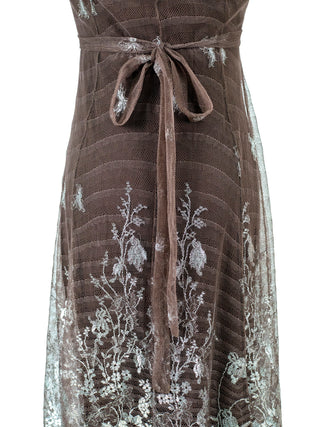 Taupe Slip Dress In Silver Lace