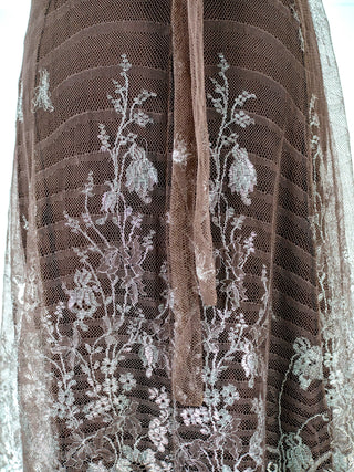 Taupe Slip Dress In Silver Lace