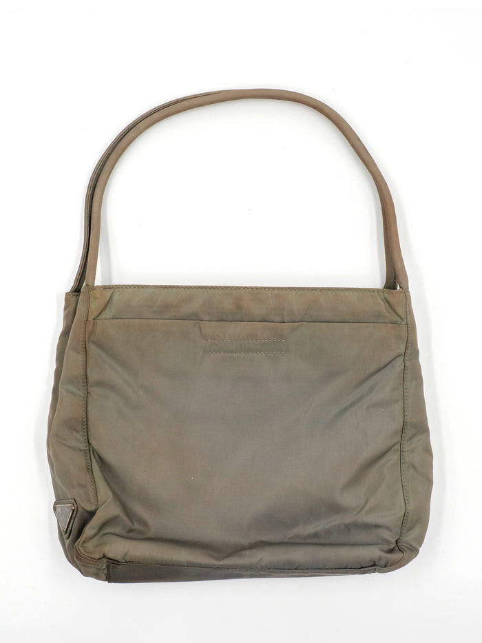 Light Greyish Green Nylon Shoulder Bag