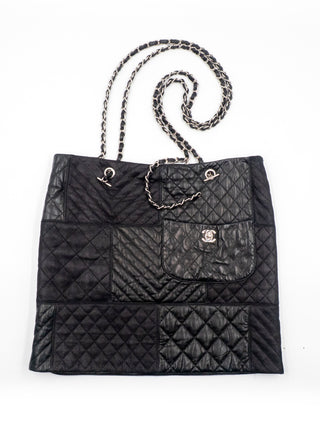Black Quilted Lambskin Skirt With Chain Suspenders