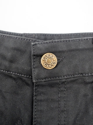 Black Cotton Denim Hot Pants with Side Lacing and Gold Tone Hardware