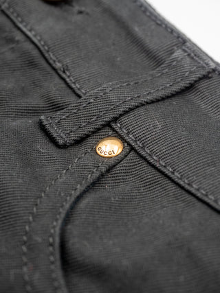 Black Cotton Denim Hot Pants with Side Lacing and Gold Tone Hardware