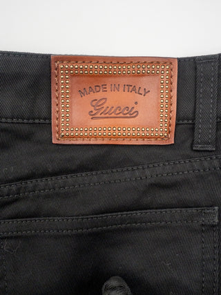 Black Cotton Denim Hot Pants with Side Lacing and Gold Tone Hardware