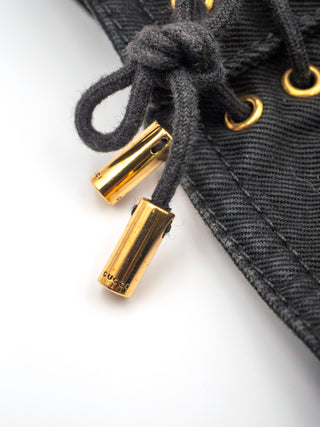 Black Cotton Denim Hot Pants with Side Lacing and Gold Tone Hardware