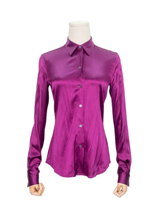Fuchsia Satin Look Long Sleeves Shirt