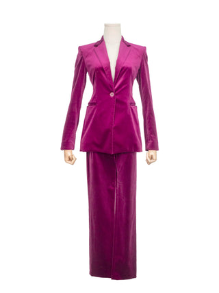 Fuchsia Velvet Slim Fit Pant Suit