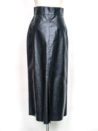 Black Leather-Like Midi Skirt
