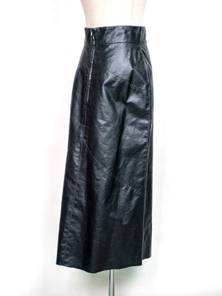 Black Leather-Like Midi Skirt