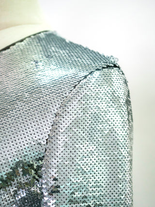Silver Sequined Long Sleeve Top with Black Frayed Edges
