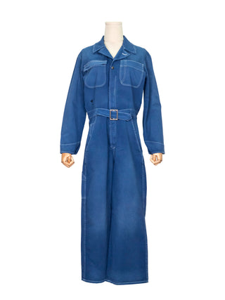 Blue Cotton Twilled Jumpsuits with Bird Print on Rear Leg