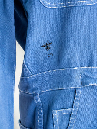 Blue Cotton Twilled Jumpsuits with Bird Print on Rear Leg