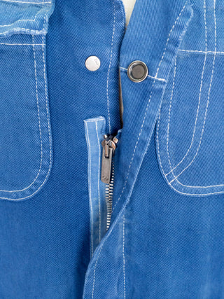 Blue Cotton Twilled Jumpsuits with Bird Print on Rear Leg