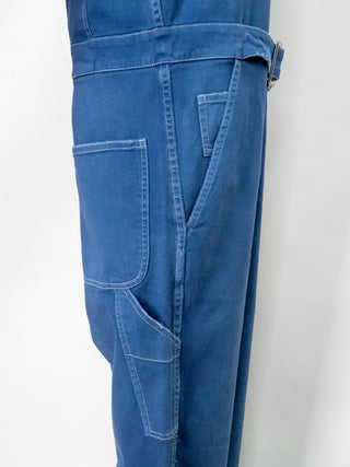 Blue Cotton Twilled Jumpsuits with Bird Print on Rear Leg