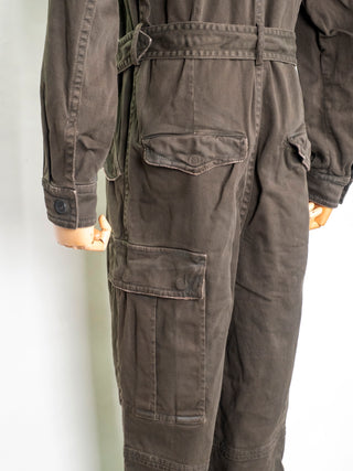 Khaki Washed Cotton Jumpsuit