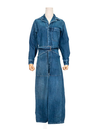 Blue Washed Denim Long Sleeve Jumpsuit