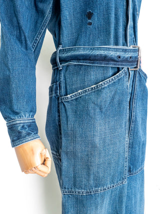 Blue Washed Denim Long Sleeve Jumpsuit