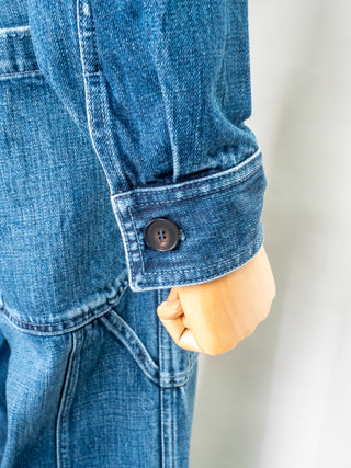 Blue Washed Denim Long Sleeve Jumpsuit