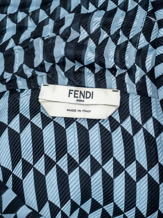 Black and Grey Geometric Printed Silk Shirt with Neck Wrap