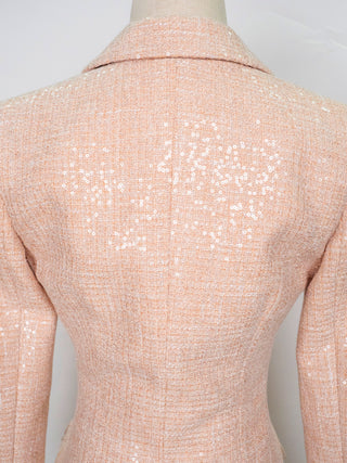Peach Sequined Blazer Top with Attached Long Pleated Skirt with Lace Trims