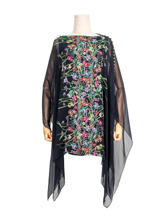 Black Silk Floral Print Short Dress