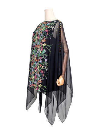 Black Silk Floral Print Short Dress