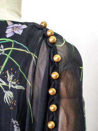 Black Silk Floral Print Short Dress