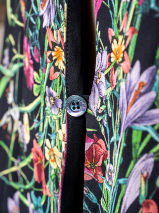Black Silk Floral Print Short Dress