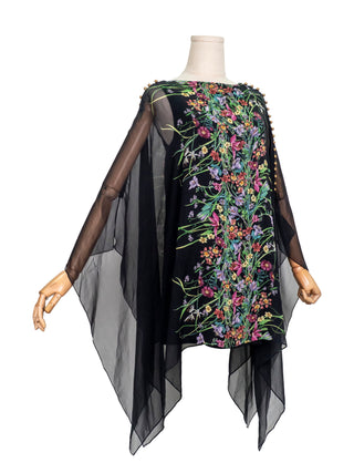 Black Silk Floral Print Short Dress