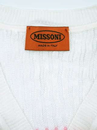 White V-neck Knitted Pullover with Multicolor Mixed Patterns