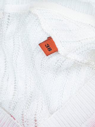 White V-neck Knitted Pullover with Multicolor Mixed Patterns