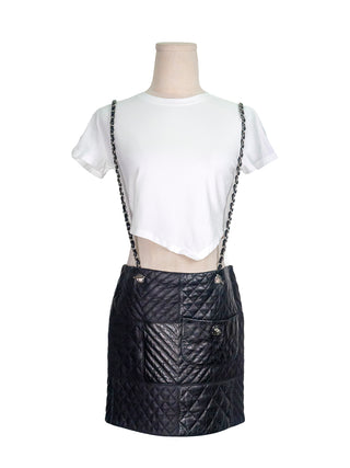 Black Quilted Lambskin Skirt With Chain Suspenders
