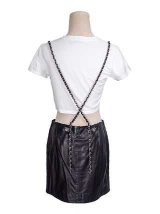 Black Quilted Lambskin Skirt With Chain Suspenders