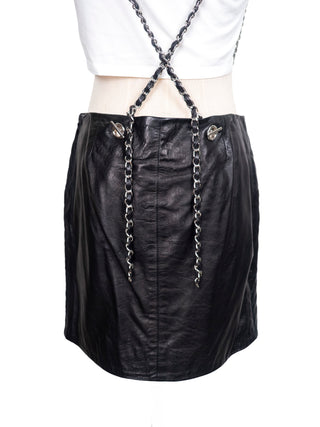 Black Quilted Lambskin Skirt With Chain Suspenders