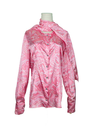 Pink Paisley Long Sleeves Shirt with Crystallized Snap Buttons and Neck Wrap
