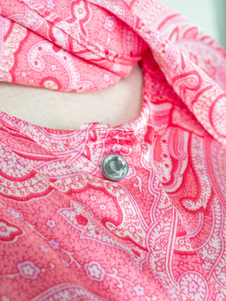 Pink Paisley Long Sleeves Shirt with Crystallized Snap Buttons and Neck Wrap