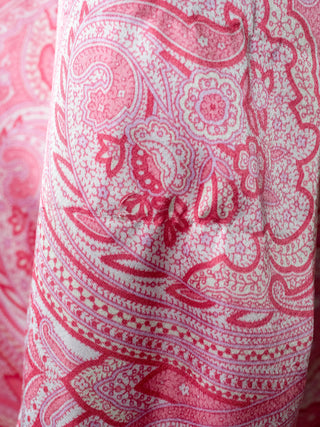 Pink Paisley Long Sleeves Shirt with Crystallized Snap Buttons and Neck Wrap