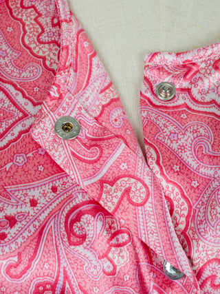 Pink Paisley Long Sleeves Shirt with Crystallized Snap Buttons and Neck Wrap
