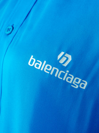 Blue Silk Long Shirt with Logo Front and Back