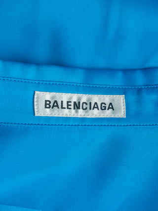 Blue Silk Long Shirt with Logo Front and Back