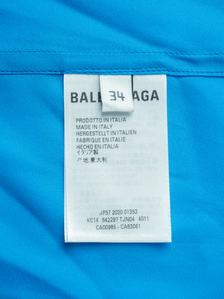 Blue Silk Long Shirt with Logo Front and Back