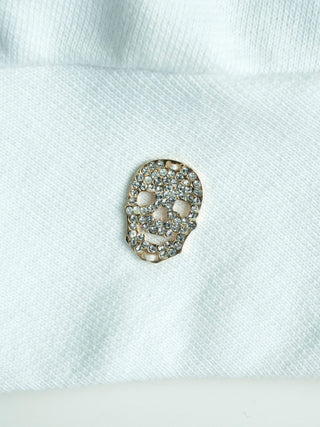 White Cotton Sweatshirt with Crystallized Anchor Print on the Front